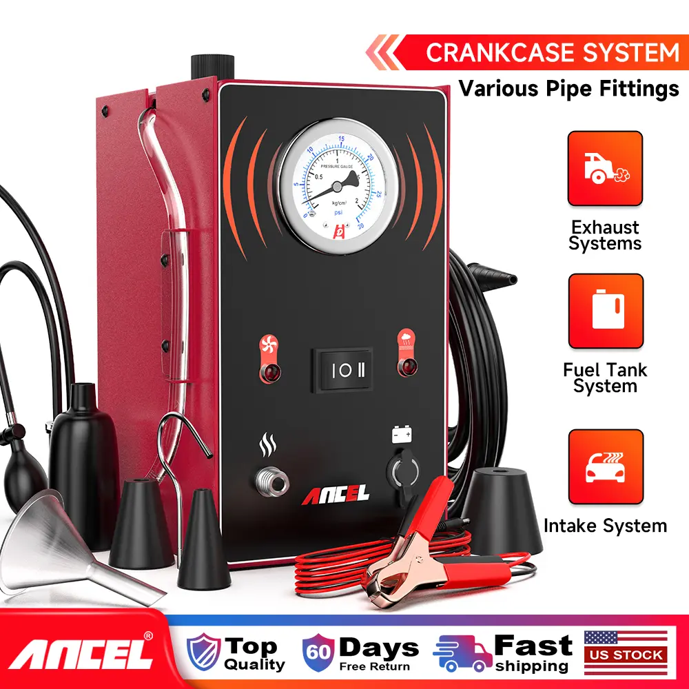 ANCEL S200 Smoke Machine Leak Testing Kit Set - 12V/24V EVAP, Intake & Exhaust Pipe Diagnostic Tool for Cars, Dual Modes, Built-in Pressure Gauge, Anti-Freeze Protection, Funnel, Power Cord