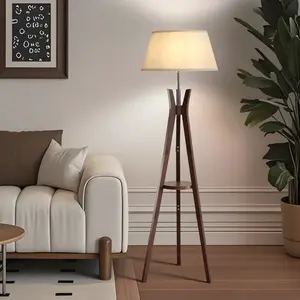 Booniture Mid-Century Modern Floor Lamp - Bamboo Tripod Base, Built-in Shelf, Foot Switch, Stable and Tip-Resistant, For Living Rooms, Bedrooms, and Home Offices, 2-in-1 Side Table Lamp, lights, homevibes, cozyathome, WeeklyDeals, SpringGlowUp