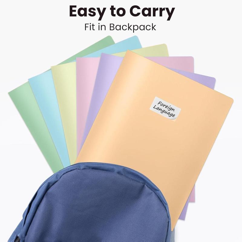 6Pack Folders with Pockets, Pastel Colors, Heavy Duty Pocket Folders, Plastic Folders with Pockets, 2 Pocket Folders Bulk, Aesthetic File Folders, Back to School Office Filing Supplies
