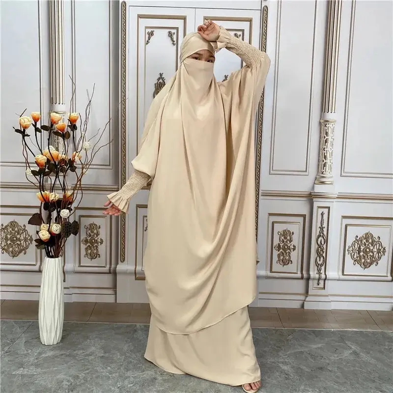 Muminah Jilbab and Niqab Set 2-Piece Set, Heavy / Lightweight Neda Fabric, Smocked Cuffed Sleeves, Elegant & Comfortable, Durable for Everyday Wear Abaya Hijab