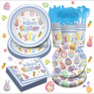 168pcs Easter Day Tableware Set Party Supplies - Colorful Eggs Pattern Plates, Cups, Napkins, Forks, Spoons, Knives for Spring Celebrations Picnic Favors, Serve 24