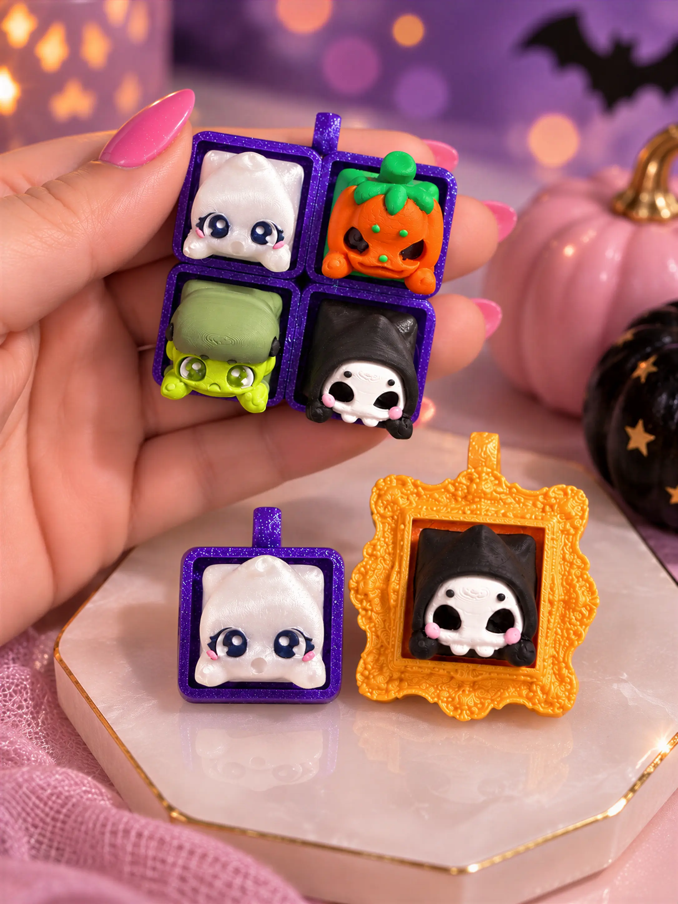 Halloween Artisan Keycaps, 3D Printed Ghost Pumpkin Reaper Frankenstein Keycaps