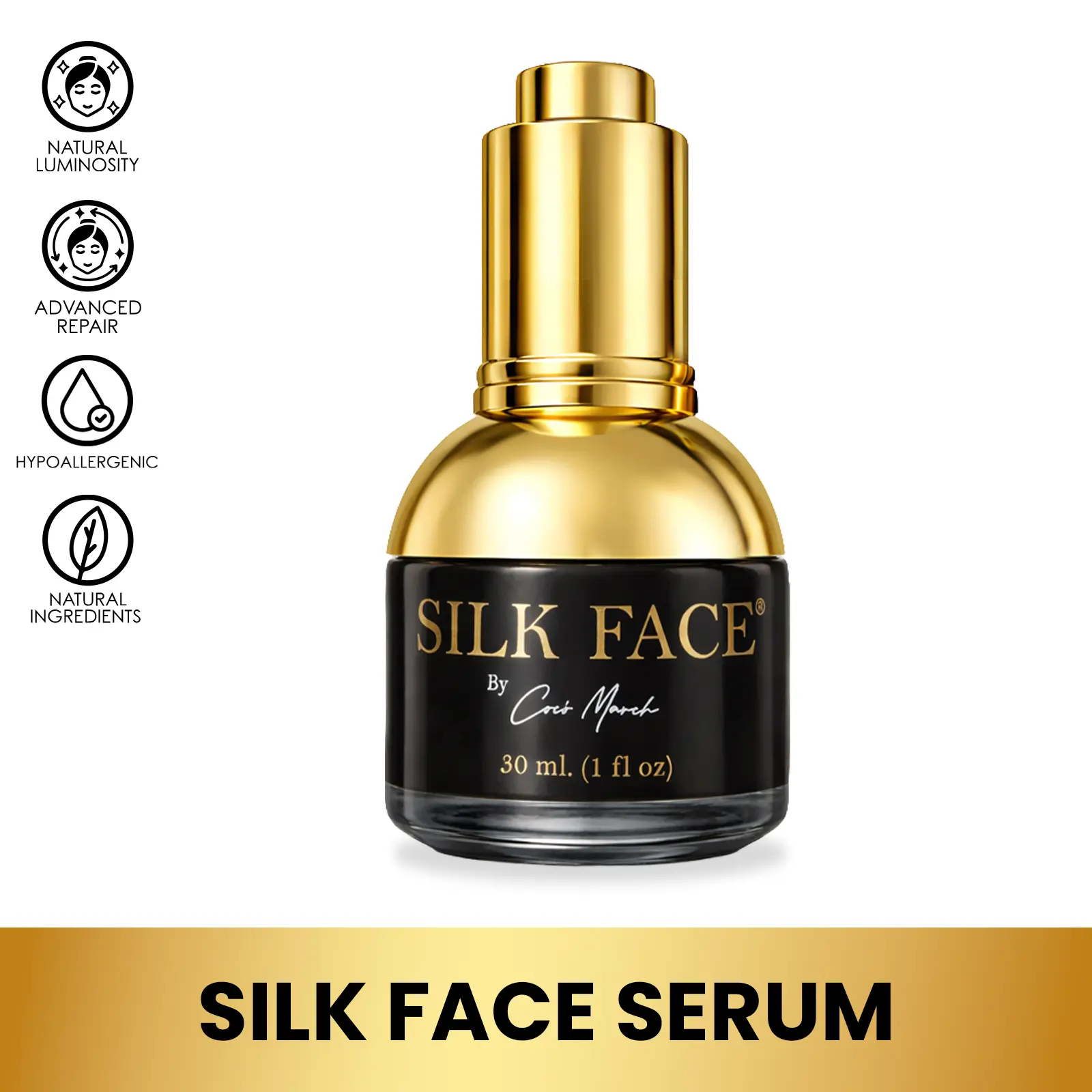 Revolutionary Silk Face Serum by Cocó March - Pure Silk Extracts Reduces Fine Lines, Evens out Skin Tone, Luxurious Illumination from First Use, 30 ml