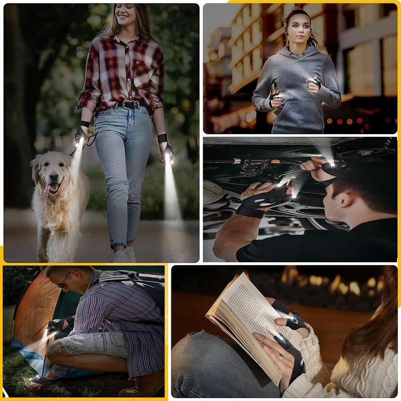 BougeRV LED Flashlight Gloves, 1 Pair Fishing Flashlight Gloves for Men, Gloves with Lights for Camping Fishing Repairing