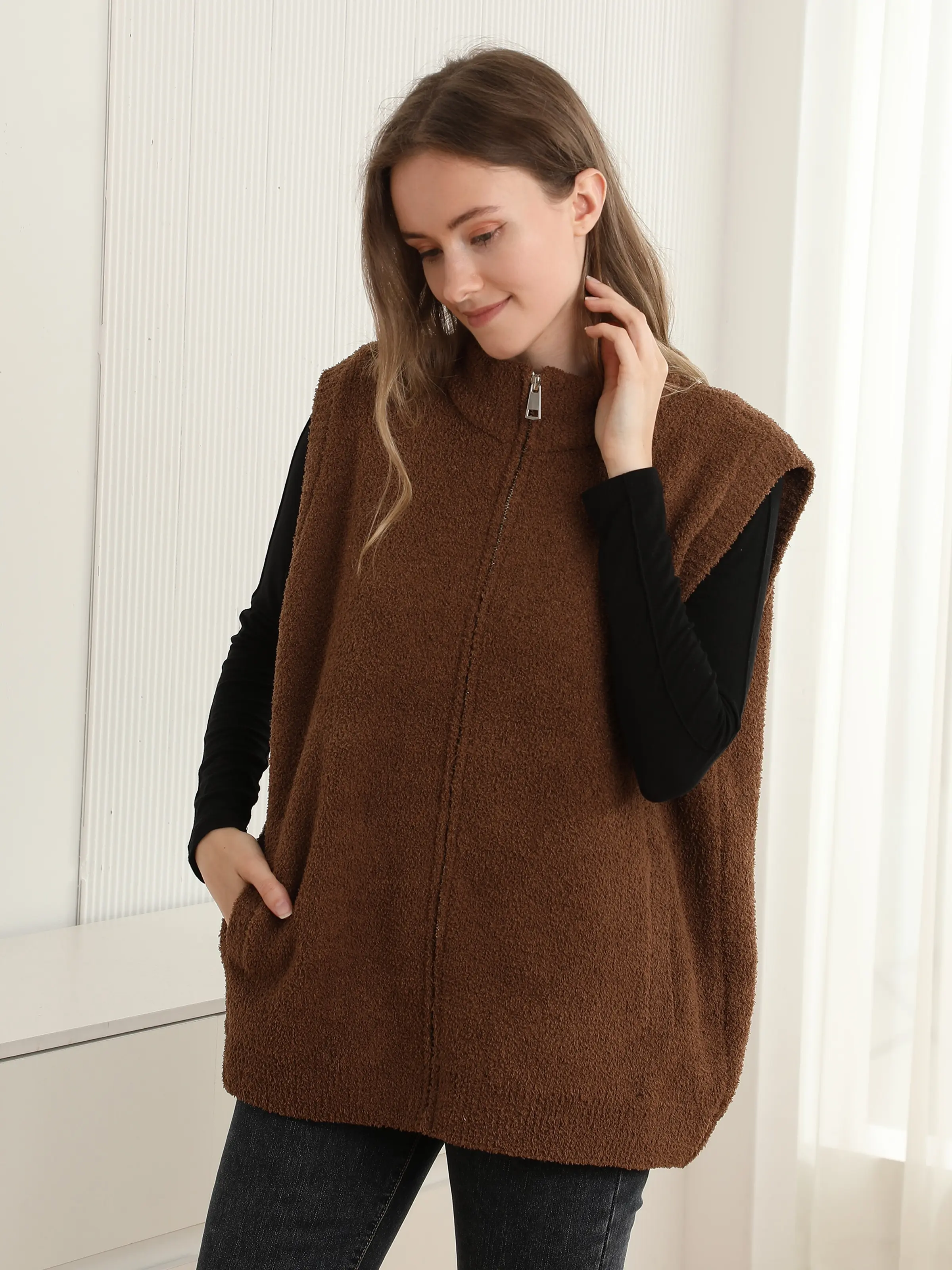 ComfyLuxe Solid Color Luxury Soft Zipped Vest w/ Front Pockets