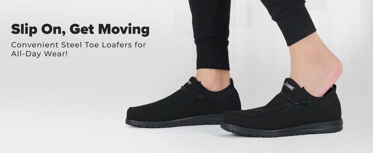 Steel Toe Shoes Men Hands Free Work Shoes Slip On Safety Toe Sneakers Lightweight Comfortable Walking