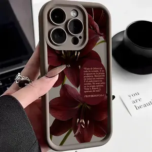 Vintage Red Floral Lanyard Phone Cover Spanish Scripture Trust In Lord for iPhone Samsung 17Pro Max Air 16 15Plus 14 13 12 11 XR XS Galaxy S25 S24 S23 S22 A71 A56 A55 A54 A53 A52 Matte Texture Full Lens Protection Spiritual Blessing Gift For Latina.NN111