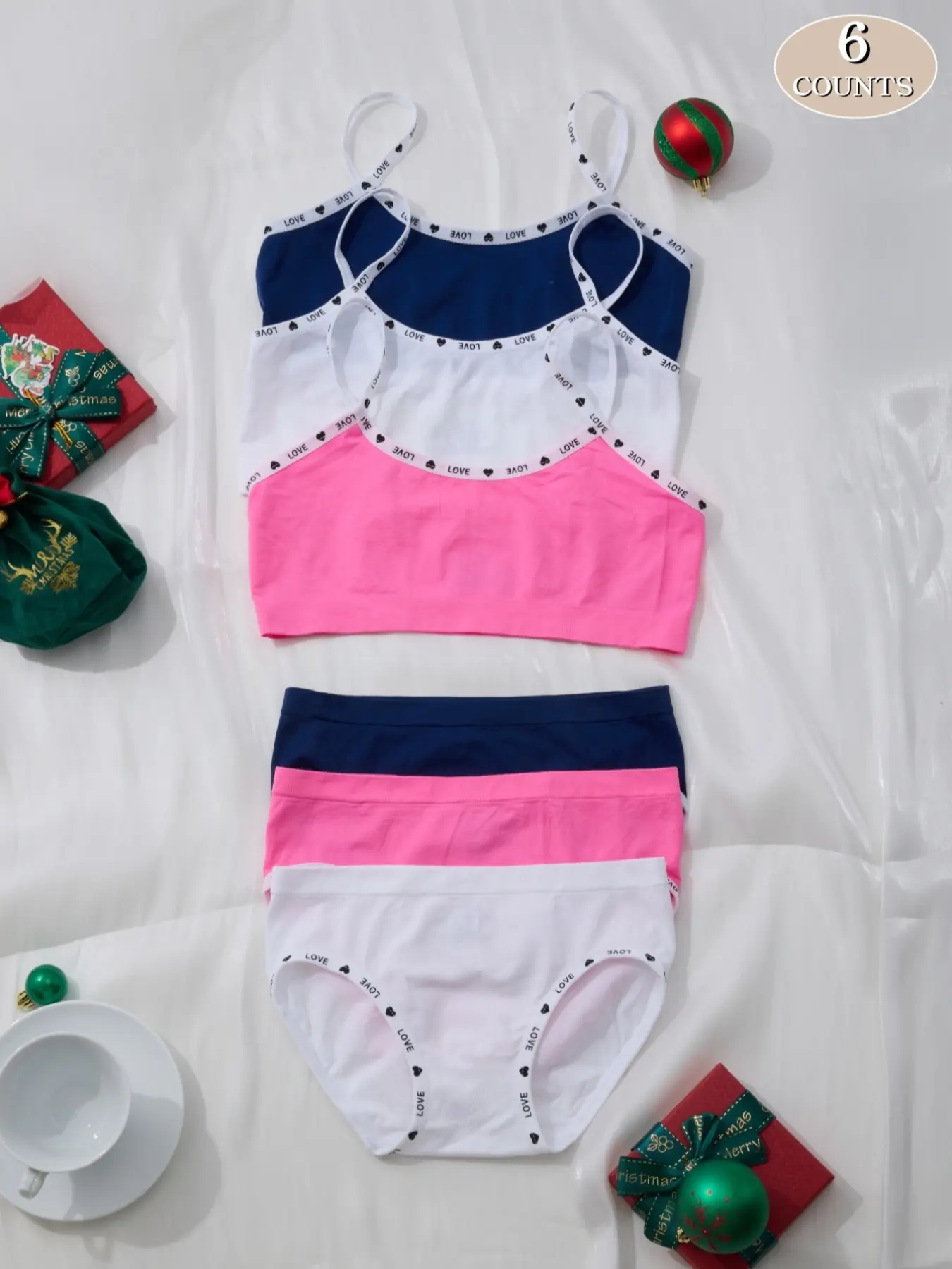 Girls' Seamless Bralette & Thong Set, Casual Comfortable Breathable Youth Underwear, Ages 7-14, All Seasons, Christmas Holiday Style Underwear Sets