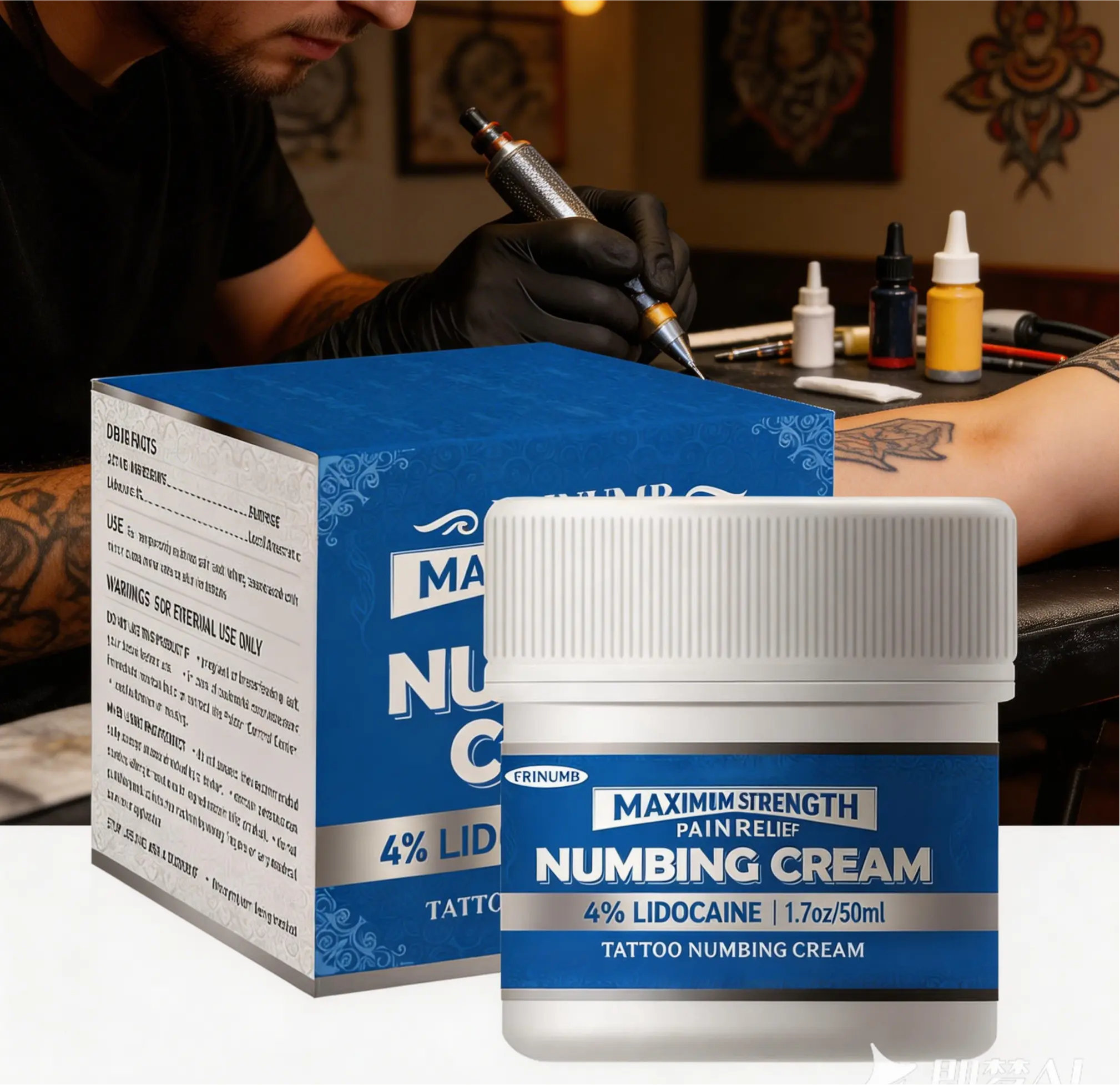 Tattoo Numbing Cream, Fast-Acting Long-Lasting Painless Formula for Face & Body, Safe for All Skin Types, Fragrance-Free Tattoo Aftercare Balms & Creams, Single Item, Painless Tattooing