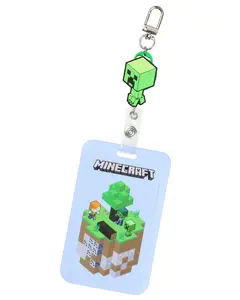 Minecraft Creeper Retractable Reel  ID Badge Holder Keychain with Carabiner Clasp Lanyard