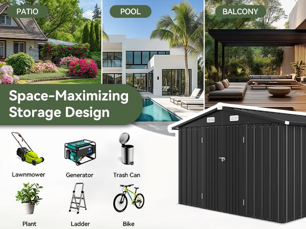 Aoxun Outdoor Storage Shed with Double Hinged Large Door Lockable Door & Sloped Roof Brown Metal Utility Garden Shed for Backyard Patio Brown Color