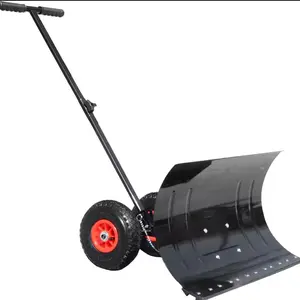Lightweight Metal Wheeled Snow Pusher 29' Adjustable Blade with Single Rod Handle for Easy One-Handed Driveway Snow