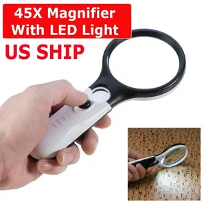 Magnifying Glasses with Light, 45X Illuminated Reading Magnifying Glass, Lightweight Handheld Magnifier for Seniors, Jeweler, Handicrafts, Books