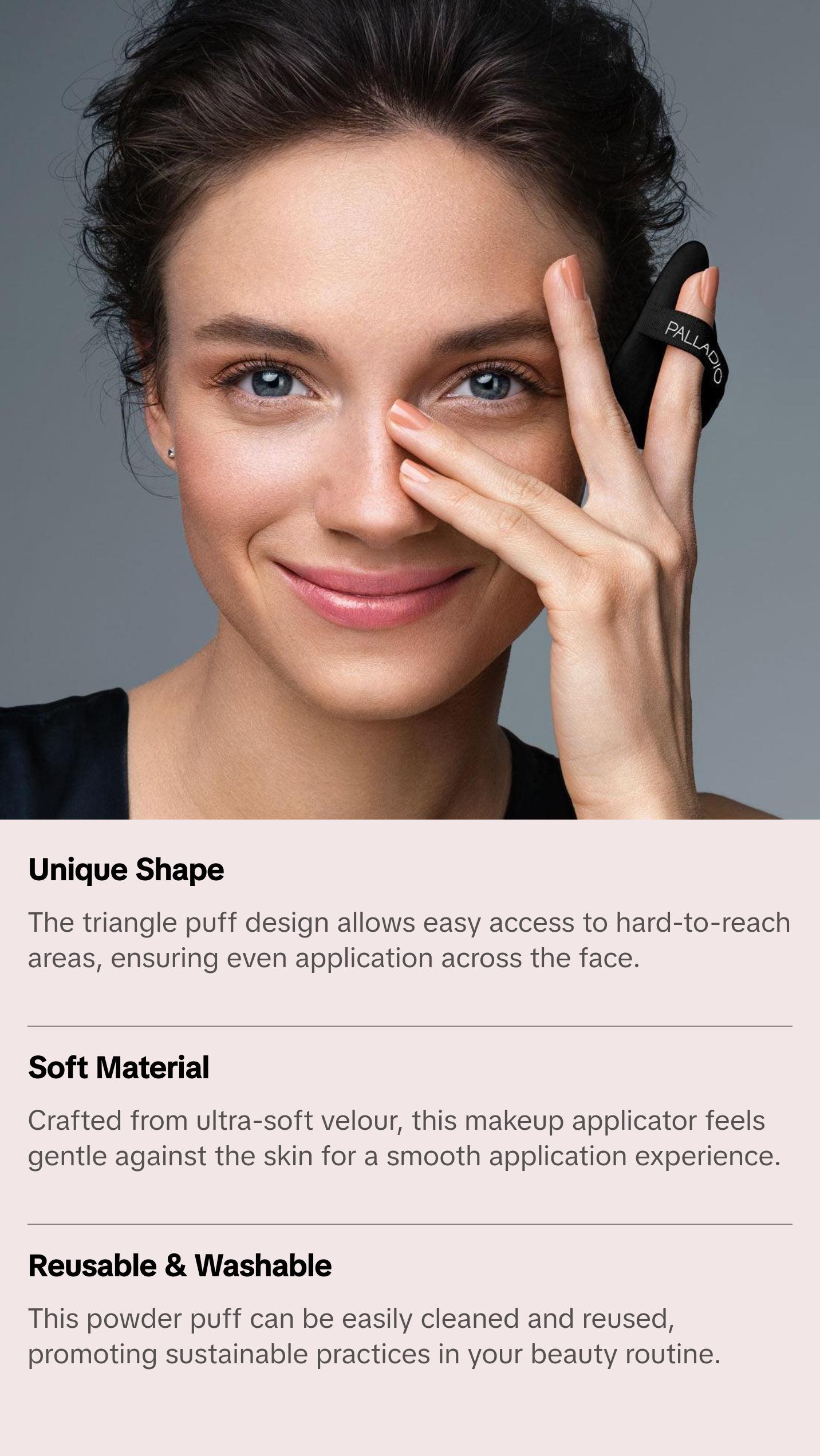 Palladio Triangle Powder Puff - Ultra Soft Velour Vegan Makeup Applicator for Loose & Pressed Powders Cruelty Free Paraben Free Gluten Free