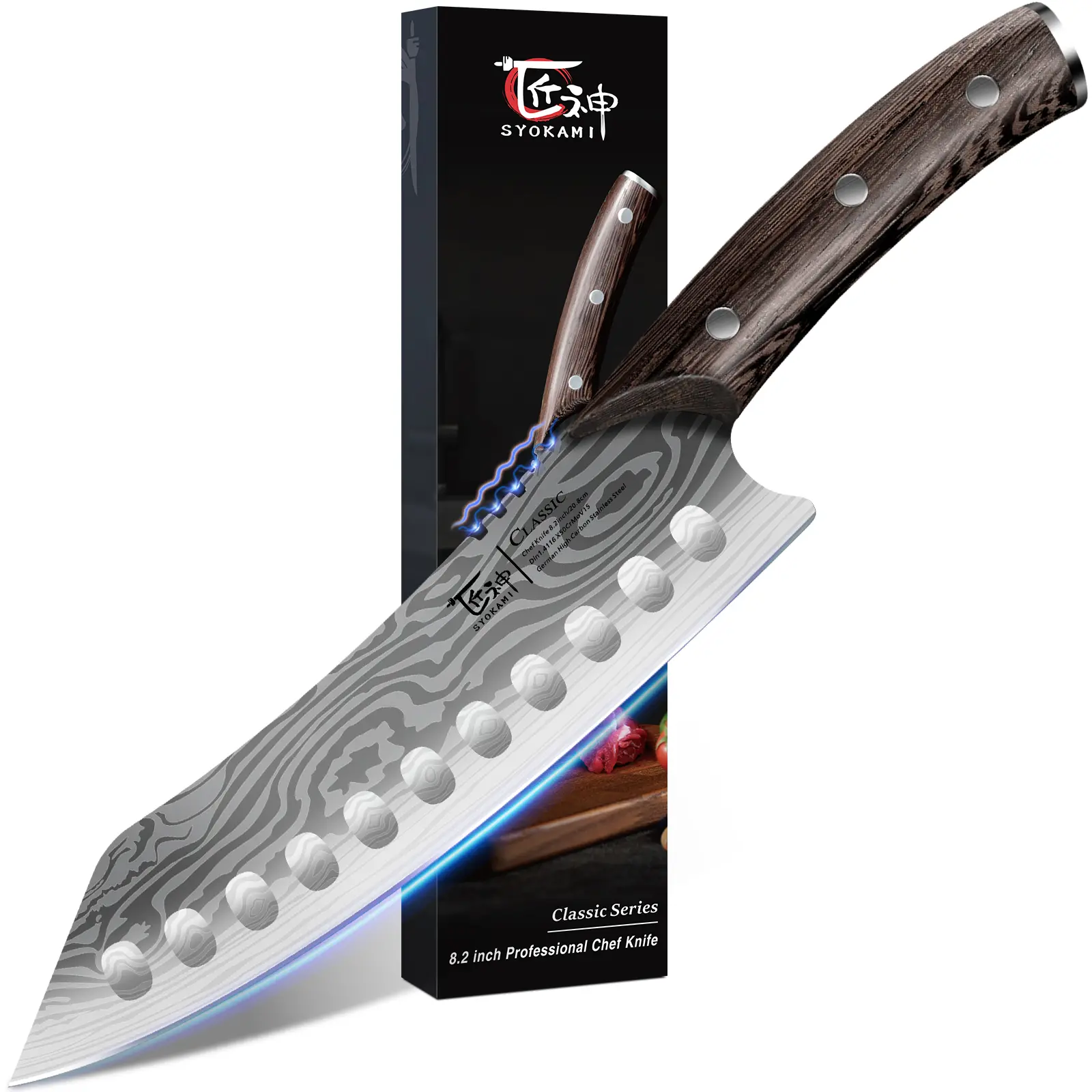 【DealsForYouDays】 SYOKAMI Kiritsuke knife, 8.2 Inch Chef Knife, Japanese Style High Carbon Steel, Razor Sharp for Precision Cutting, Damascus Pattern, Ergonomic Full Tang Wood Handle, Cooking Gifts for Mother's Day