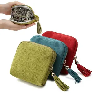 2026 new Travel Jewelry bag Portable Organizer with 6 Compartments Velvet Exterior Satin Lining for Earrings Rings Bracelets Necklaces, Tassel Zipper Bag, Holiday Gift Bag