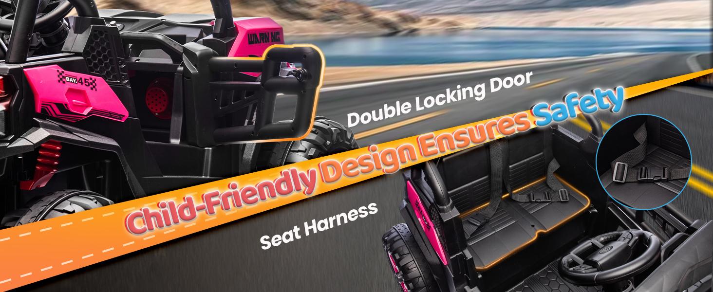 JOYMOR 2-Seater 24V Ride On UTV Truck with Remote Control, 3 Speeds Electric Car with Spring Suspension LED Music, 4 Motors Power Wheel for Kids Ages 3-8, 135 lbs Weight Capacity