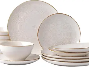 ONE of ONE Plates and Bowls Sets for 4, 12 Pieces Stoneware Dinnerware Sets, Dishes Set, Reactive Glaze Dishware Sets, Dishwasher & Microwave Safe, Tempus Series