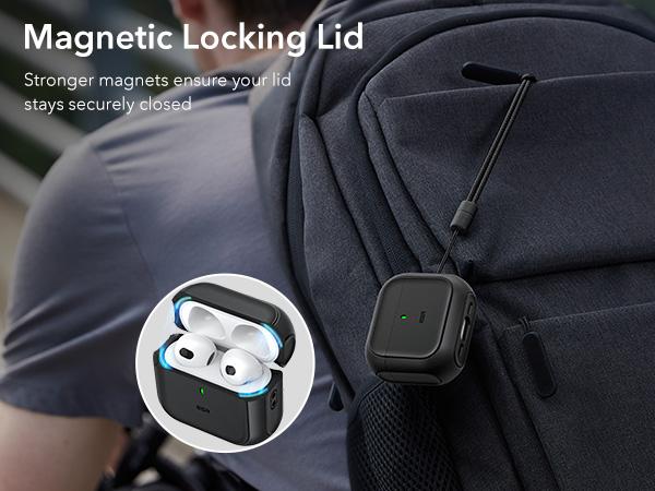 ESR for AirPods 4 Case, Airpods Pro Case 2nd/1st Gen (2023/2022/2019) Case (HaloLock), Compatible with MagSafe, Full Drop Protection Cover with Lanyard, Magnetic Lid Lock, Orbit Hybrid Series