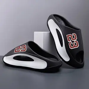 Men's Sport-Style Slides "23" Letter Design EVA Sandals Black & White  Block Sizes 36-49 Beach Street Daily Wear Casual Flipflops fashion color