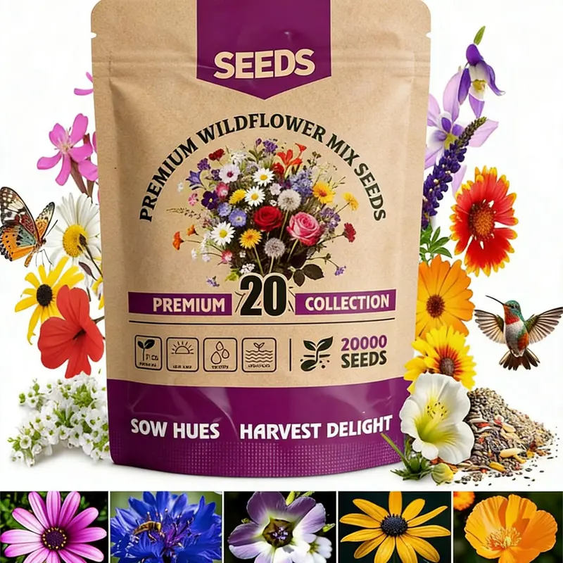 Home Grown Wildflower Seeds Bulk Seeds Mix 20000 (Pure Seeds - No Filler) Attracting Bees, Birds & Butterflies#SummerVibes