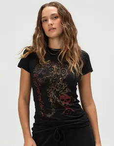 SULLEN Skull Leopard Womens Baby Tee