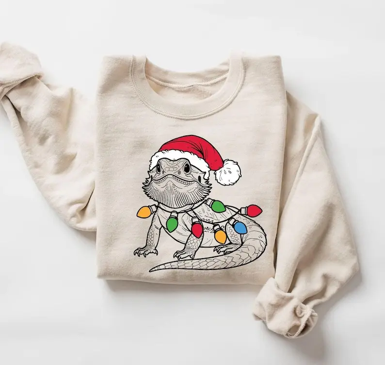 Christmas Bearded Dragon Sweatshirt Reptile Lover Sweater Bearded Dragon Santa Shirt Xmas Lizard Sweatshirt Beardie Christmas Gift