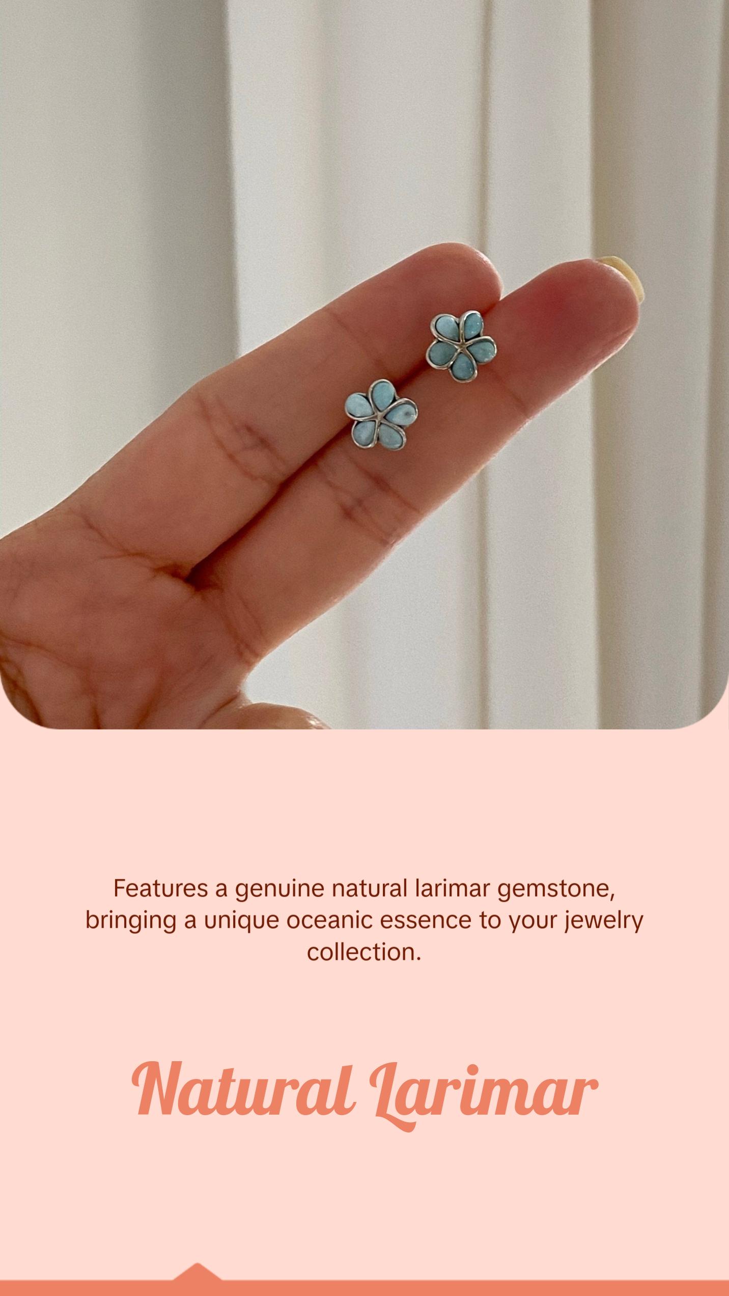 Sterling Silver Flower Earrings with Natural Larimar Gemstone