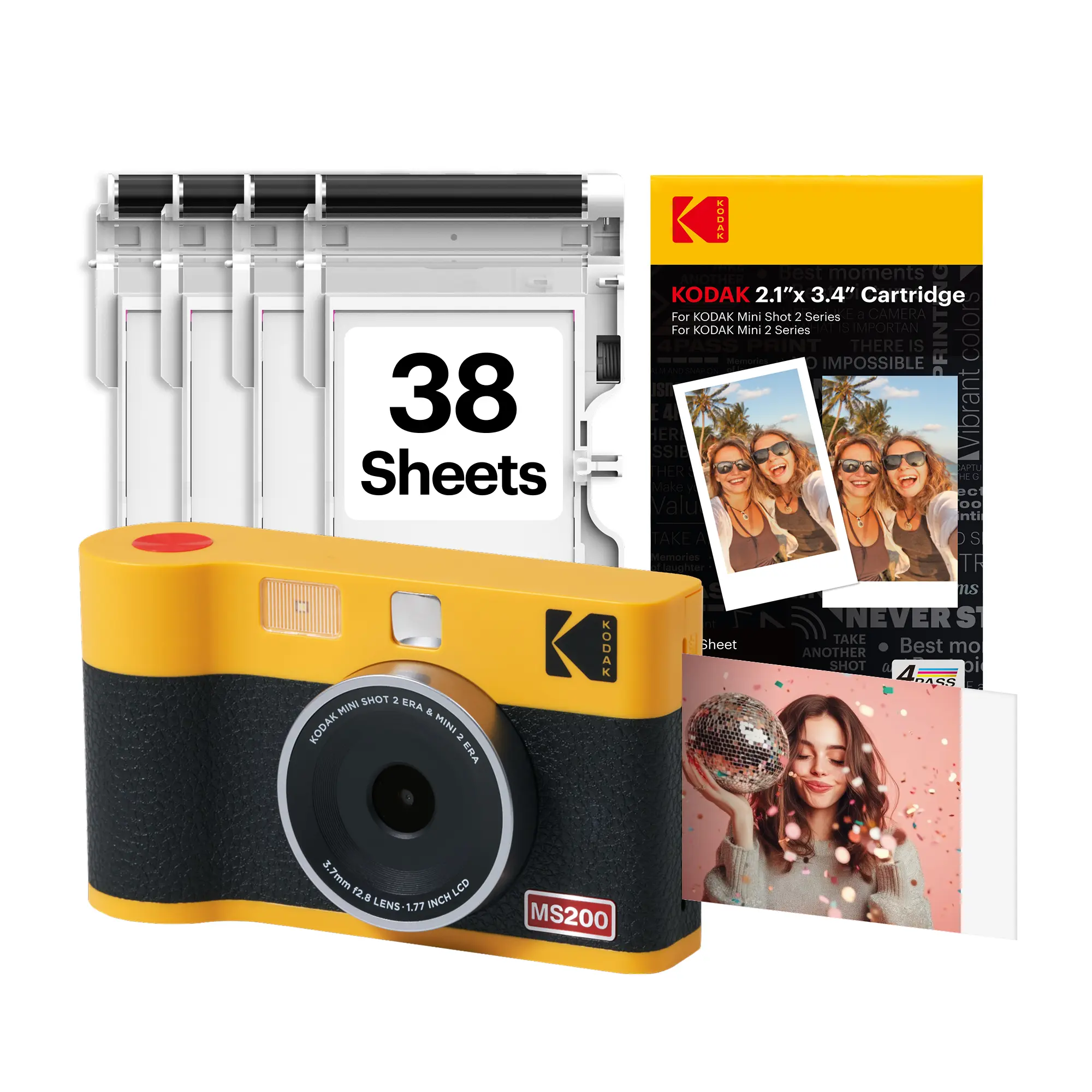 KODAK Mini Shot 2 ERA 2x3” Instant Digital Camera & Photo Printer, 38 Sheets, 2-in-1 Portable Print Camera, Bluetooth Smartphone Printer for iPhone & Android, 4PASS Dye Sublimation