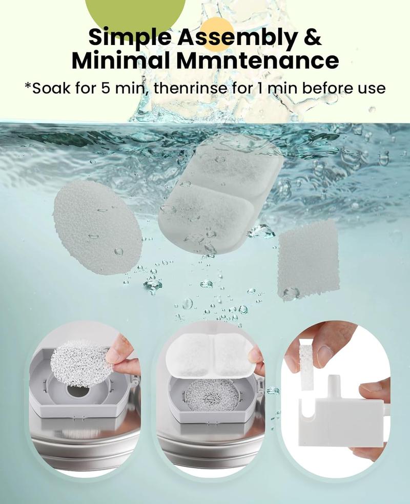 oneisall 8 Pack Replacement Filters for 7L Dog Fountain Dog Water Fountain,7L/230oz/1.8G Stainless Steel Dog Fountain for Dogs Inside，Triple Filtration System