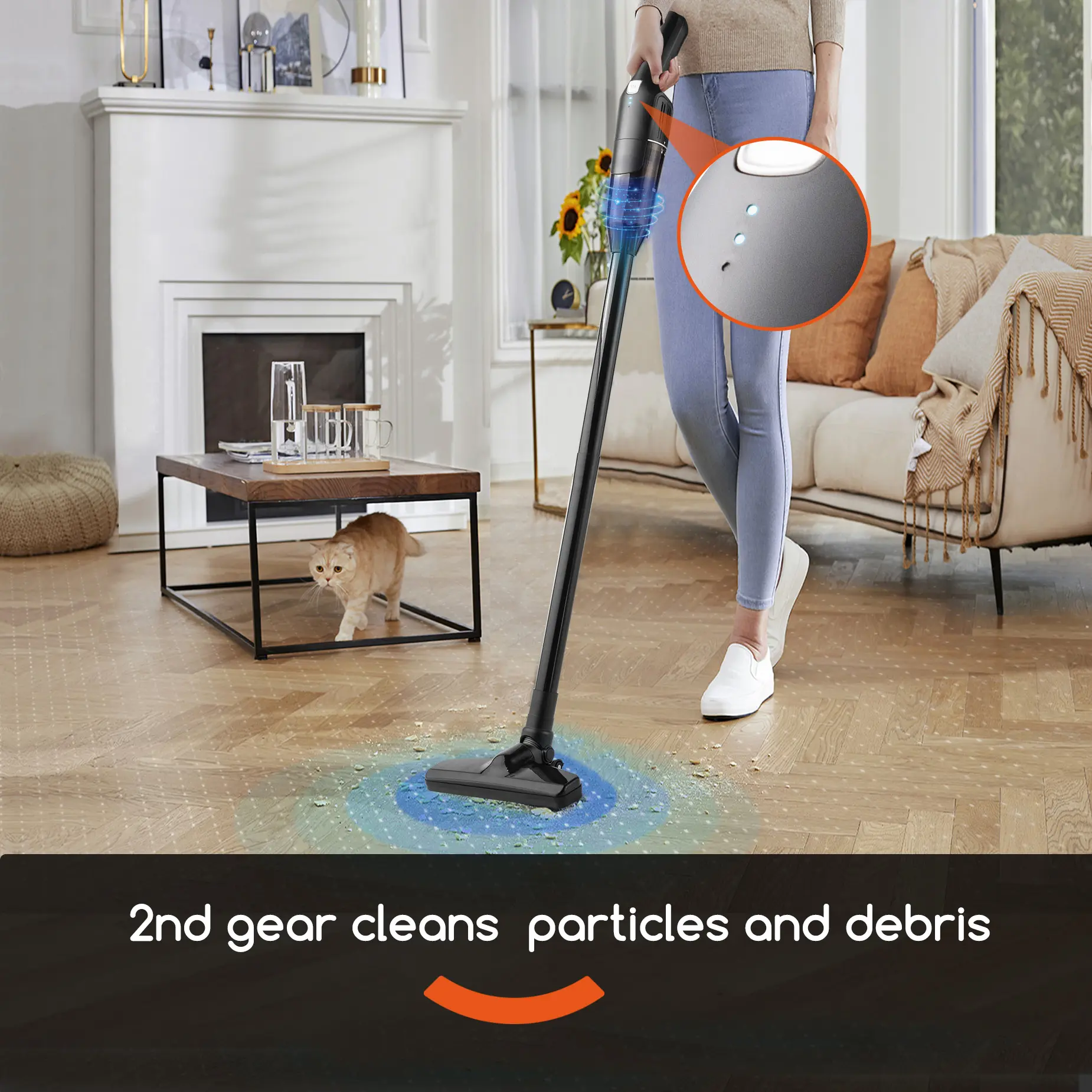 Cordless Vacuum Cleaner, Lightweight Handheld Stick Vacuum with 2 Suction Modes, Portable Vacuum for Floors, Carpets, Sofas, Cars & Pet Hair