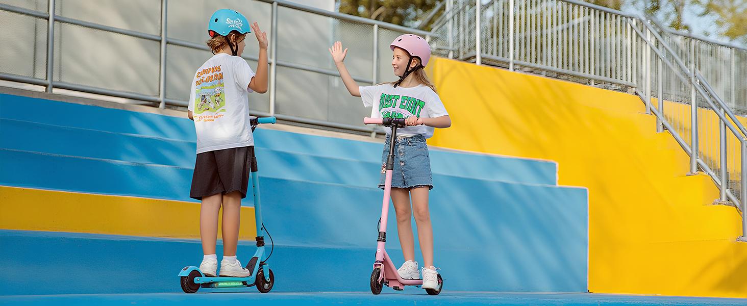 【Joy E-Glide】Kids Electric Scooter with LED Display, 10 MPH Top Speed,15 Miles Range, 2 Speed Modes, Disc Brakes, UL Lithium Battery, Aluminum Alloy Frame,5-Inch Flash  Wheels Foldable Electric Scooter forAges 6-14