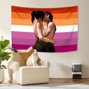 Mysterious lesbian character Kaitlin's pink rainbow decorative tapestry, a vintage tapestry, suitable for university dormitories, bedrooms, living rooms as decoration, artistic banner, room decoration， bedroom decor cool stuff for room tapestry