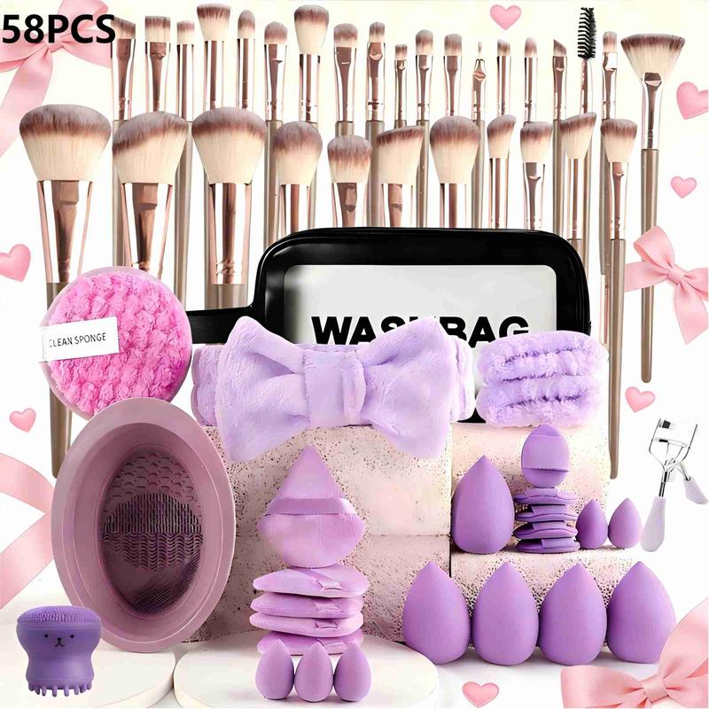 Portable Makeup Brush Set, 58/47 or 34Pcs Makeup Brushes and Sponges Set  Makeup Brushes and Sponges Set, Makeup Accessories for Women, Cosmetic Travel Bags Gift Set for Women Makeup Play Kit makeup bag