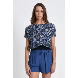 Blue Floral V Back Top
