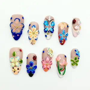 Moonovate | KALEIDOSCOPE 10pcs Handmade Press On Nails Almond Nails REUSABLE 3D Gel Fake Nails Acrylic Press On Nails											