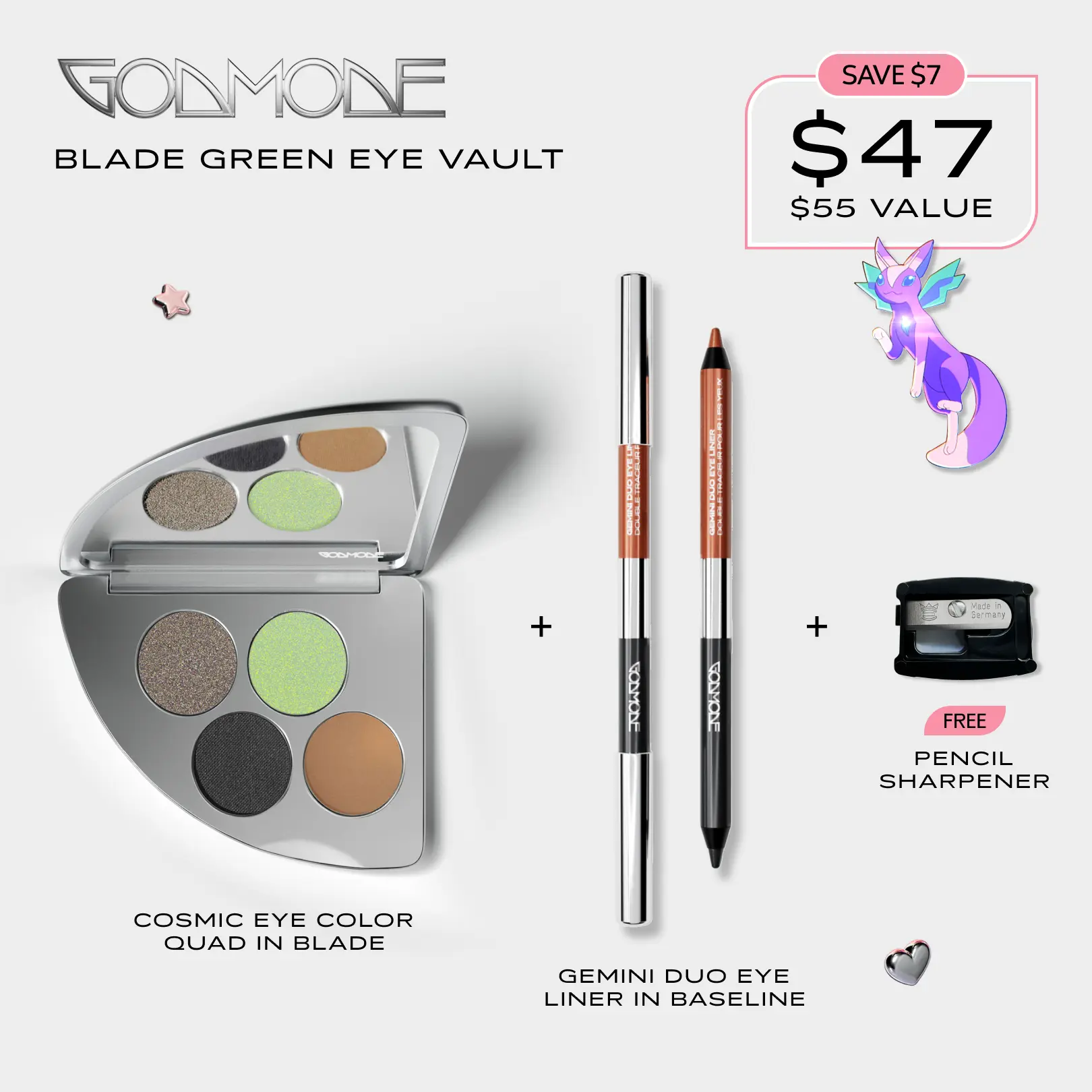 GODMODE Blade Green Ultimate Eye Combo  Cosmetic Set - Shimmer Eyeshadow Palette, Metallic Eyeshadows, Matte Shadows Palette, Dual-Ended Color Eyeliner with 24hr Wear & Precision Lines Makeup
