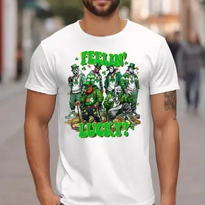 Shamrock Tee, Lucky Four Leaf Shirt, Feelin Lucky Horror Sweatshirt, St. Patrick Day Horror Crew Hoodie, Unisex Sweater Pullover Tee