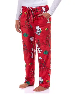 Peanuts Snoopy Pajamas Women's Holiday Lights Plush Fleece Lounge Sleep Pants