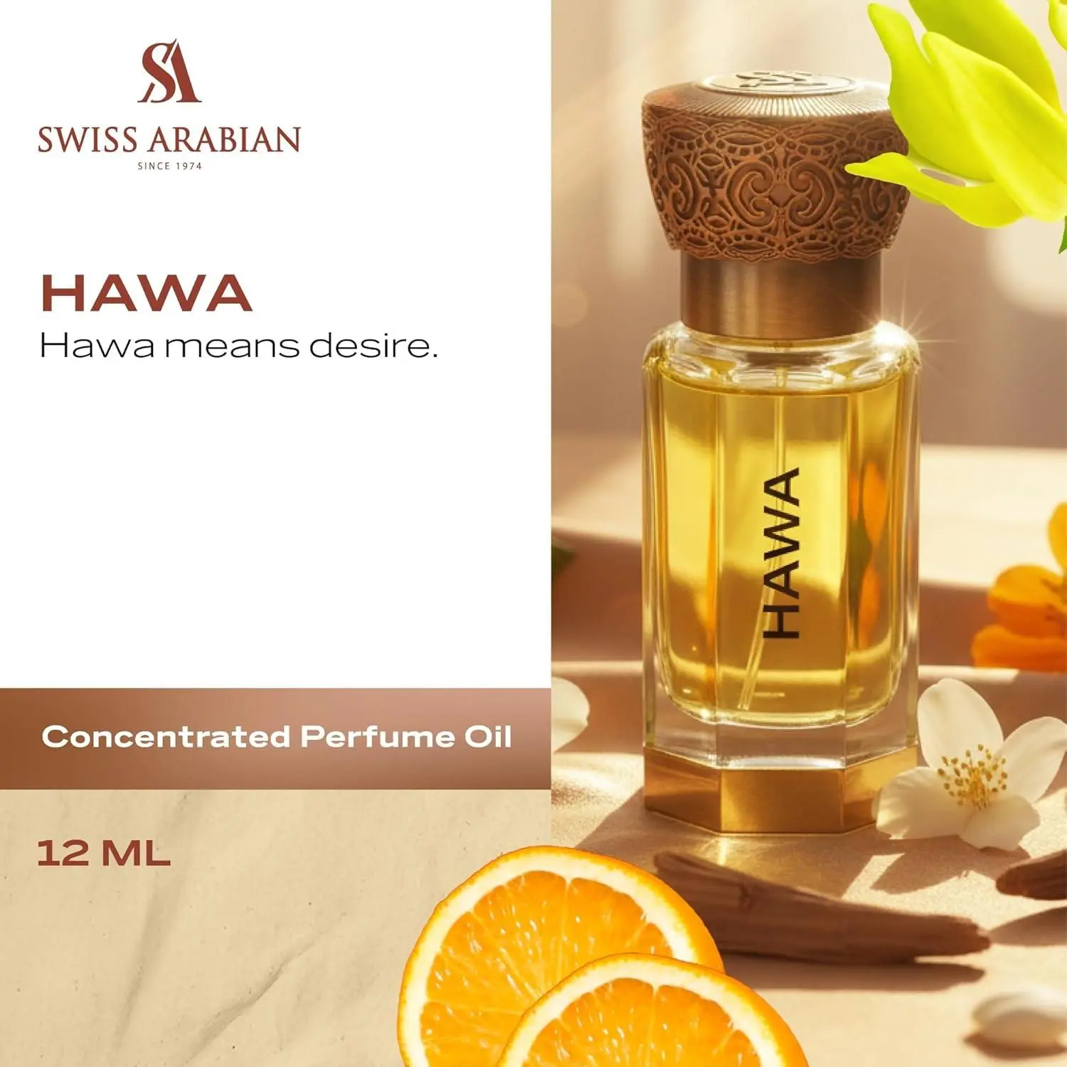 Swiss Arabian Hawa Perfume Oil 12 ml– Alcohol-Free White Floral & Amber Fragrance with Bergamot, Jasmine, Vanilla & Sandalwood – Long-Lasting Attar for Women – 0.4 oz (12 ml)