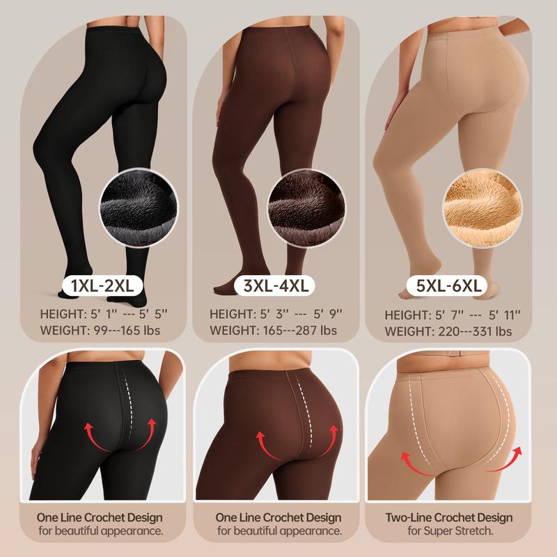 OEAK Womens Fleece Lined Tights Leggings Plus Size Thermal Warm Thick Opaque Tights Tummy Control High Waisted Pantyhose