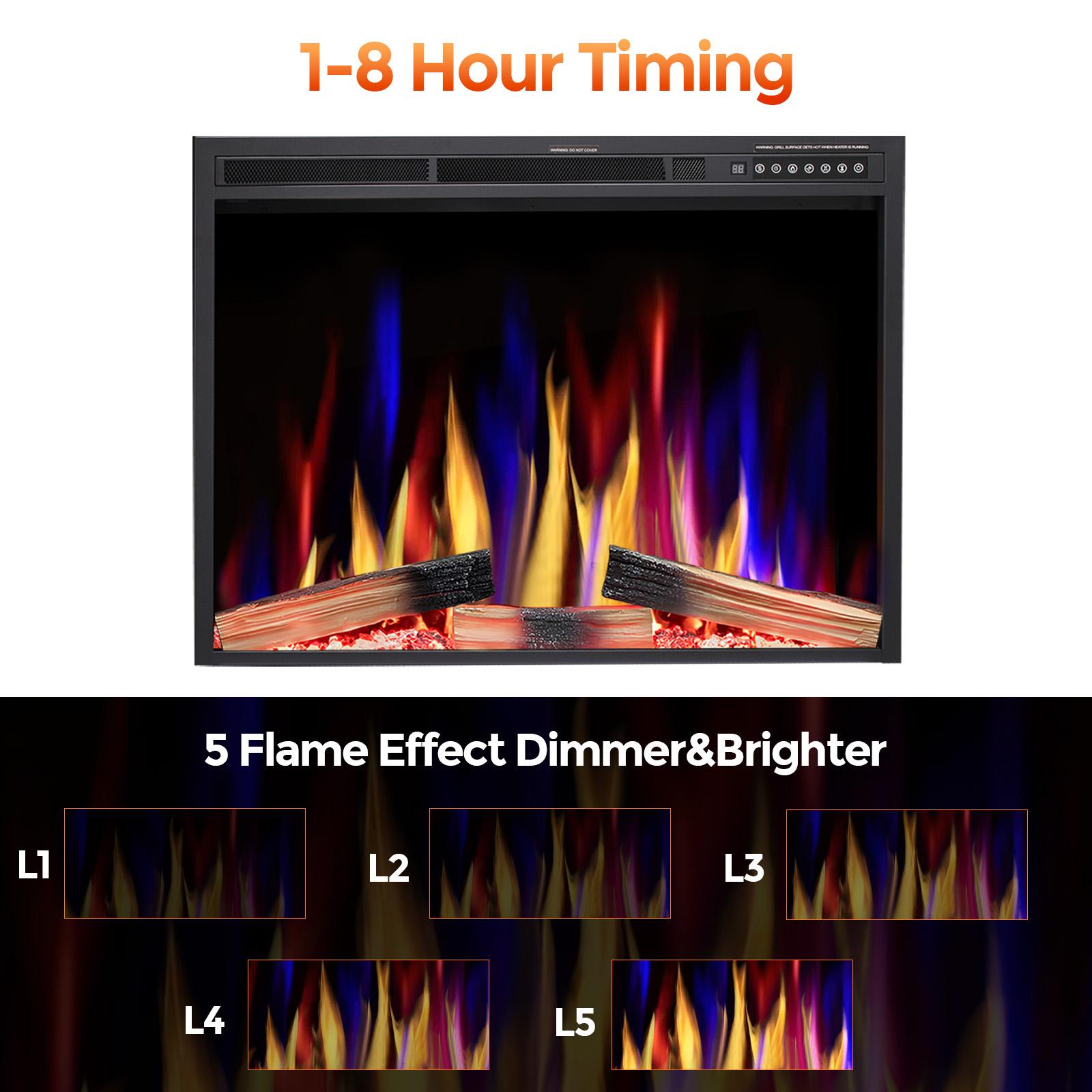 R.W.FLAME 36"&39'' Electric Fireplace Insert, Adjustable 5 Flame Colors, 12 Log Colors, 5 Flame Speeds and Brightness, Remote Control, Timer, Adjustable Temperature from 50°F to 99°F, 750W/1500W