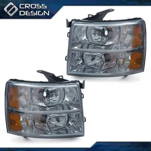 CROSSDESIGN Pair Smoked Housing Corner Headlights Lamps Fit For 2007-14 Chevrolet Silverado