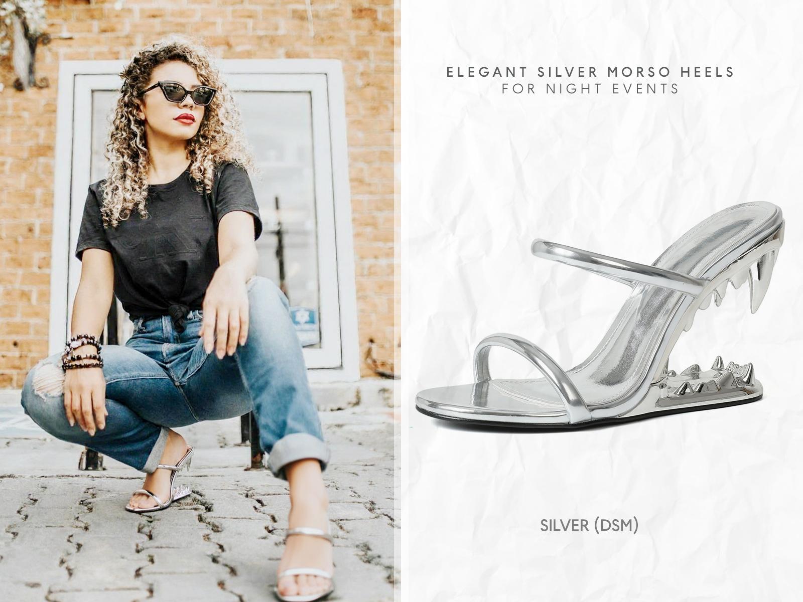 CYNLLIO Womens Morso Sandals Open Rounded Toe Wedge Heels Elegant Metallic Shark Heel Style Slip on Strappy Heeled Fashionable Tiger Teeth Flip Flops Thong Mule Hollow-Shaped Slide Sandal Dressy Party Clubbing Wedding Spring Catwalk Pumps