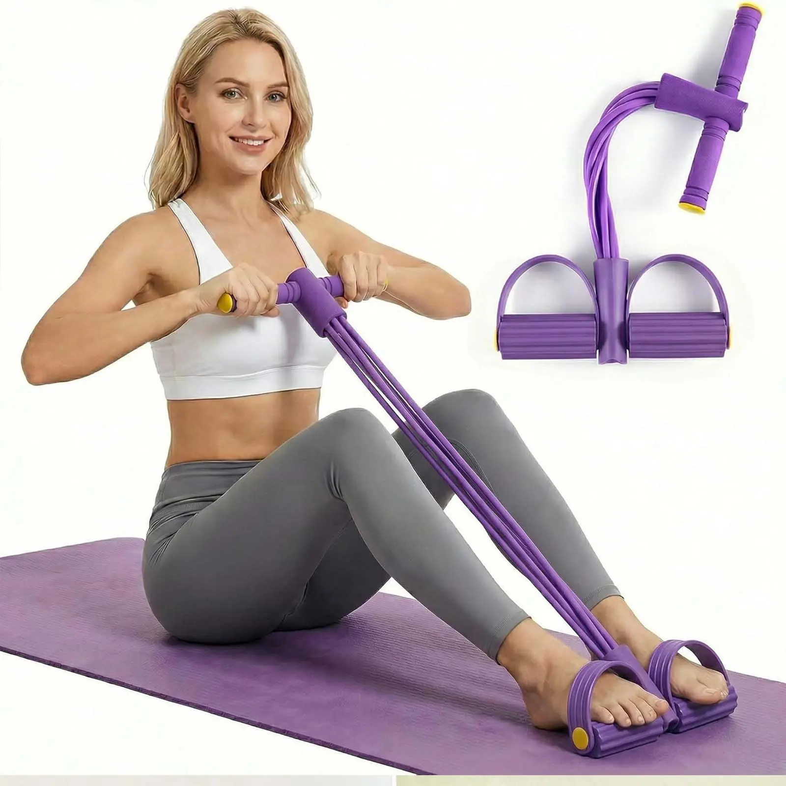 Multifunction Tension Rope, 6-Tube Elastic Yoga Pedal Puller Resistance Band, Natural Latex Tension Rope Fitness Equipment, for Abdomen/Waist/Arm/Leg Stretching