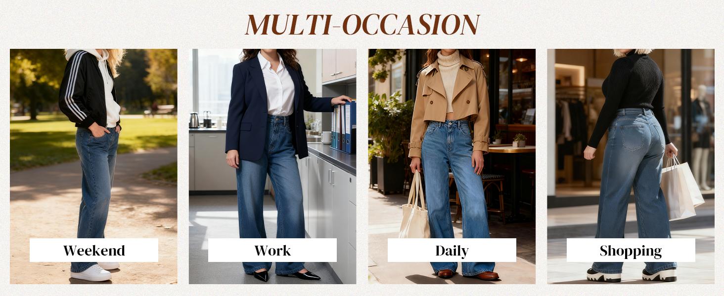 EMMIOL Women's Blue Wash Boyfriend Wide Leg Jeans - Y2K Vintage Style - Denim Baggy Jeans | Baggy fit Pants EMMIOL Women's Blue Wash Boyfriend Wide Leg Jeans - Y2K Vintage Style - Denim Baggy Jeans | Baggy fit Pants