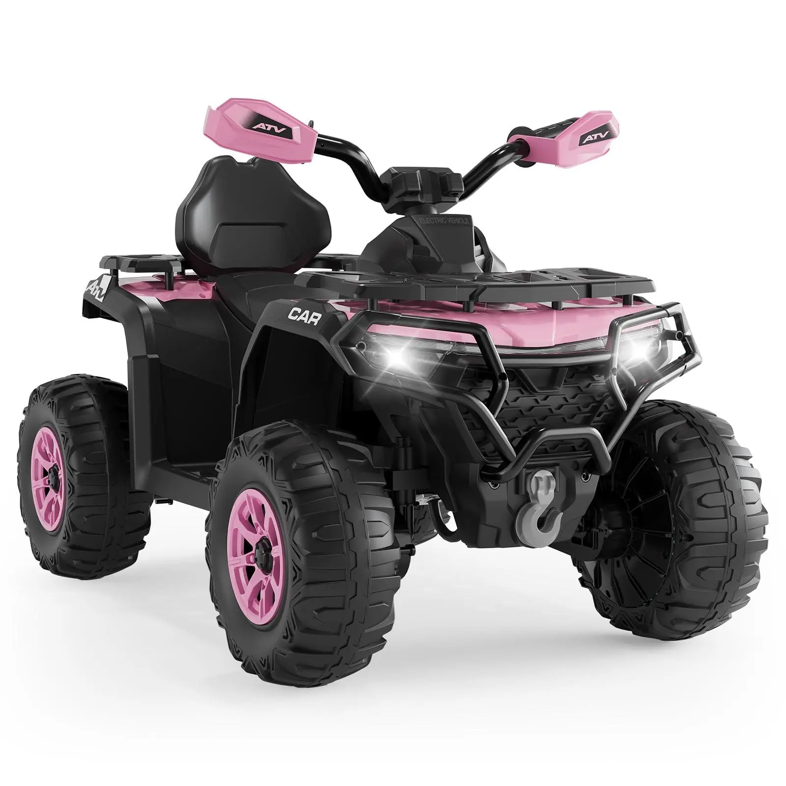12V Electric Ride on Toys with Remote Control, Kids ATV with LED & Bluetooth, Dual 45W Motors & 3 Speed Electric Car for Kids, Pink