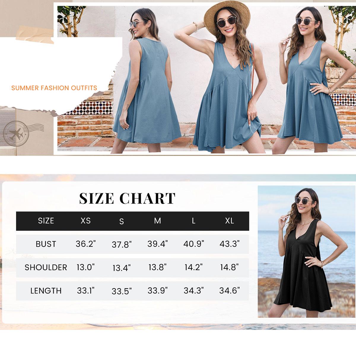 Kingapril Womens Summer Sleeveless Mini Dress Casual Loose V Neck Sundress with Pockets Fashion Fit Womenswear Vneck milkmaid dresses summer outfits
