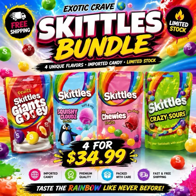 Skittles Imported Candy Bundle – 4 Pack Assorted Flavors