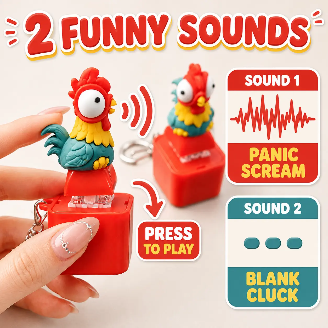 Cartoon Press-to-Play Sound Rooster Keychain, Unisex Funny Party Novelty Gift, 1 Count
